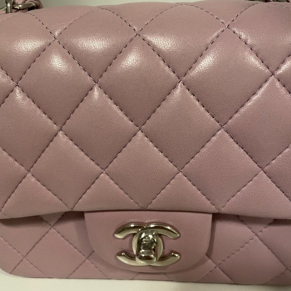 Chanel Mini Square Lilac Purple Lambskin Flap Bag With Silver SHW - Picture 16 of 16